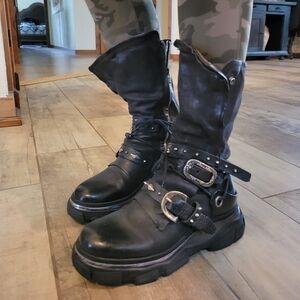 A.S.98 Moto Grunge BIKER Black Buckle Combat Boots 37